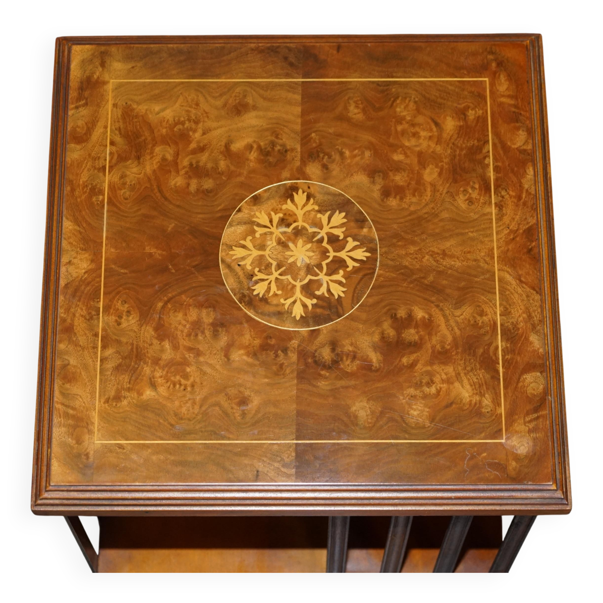 Vintage Style Sheraton Rotating Library Table in Elm and Satinwood