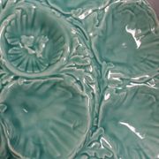 Turquoise barbotine oyster dish Gien France