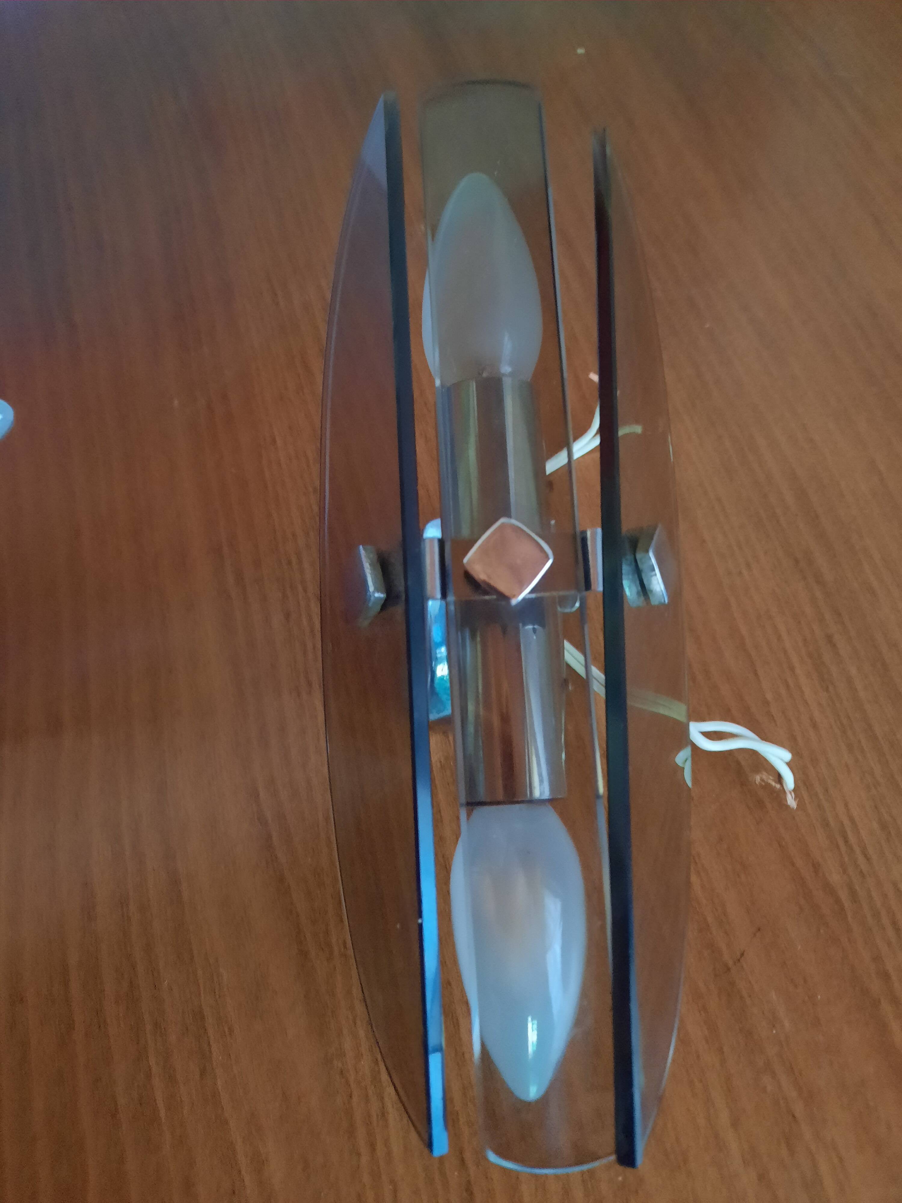Pair of smoked glass and chrome wall lights