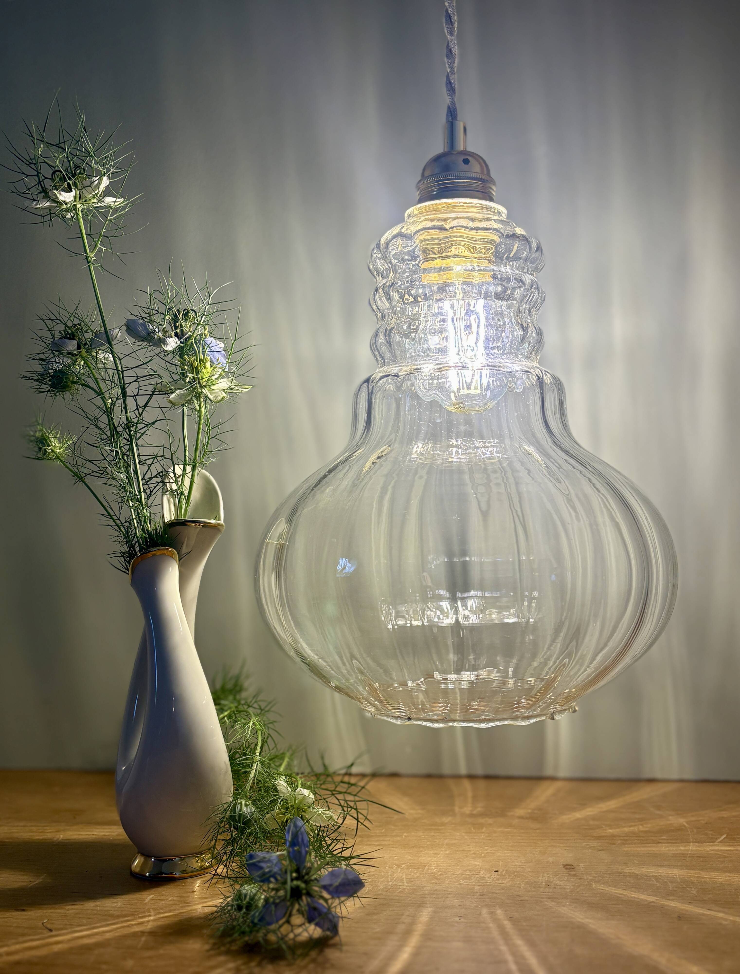 Vintage clear glass globe pendant light