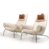 Early Pair Hans Wegner Queen Chairs by Johannes Hansen c.1960 / New Upholst