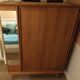 Vintage oak wardrobe with mirror with two sliding doors, France 1960s
