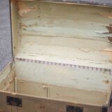 Antique trunk made of burlap and iron, storage suitcase