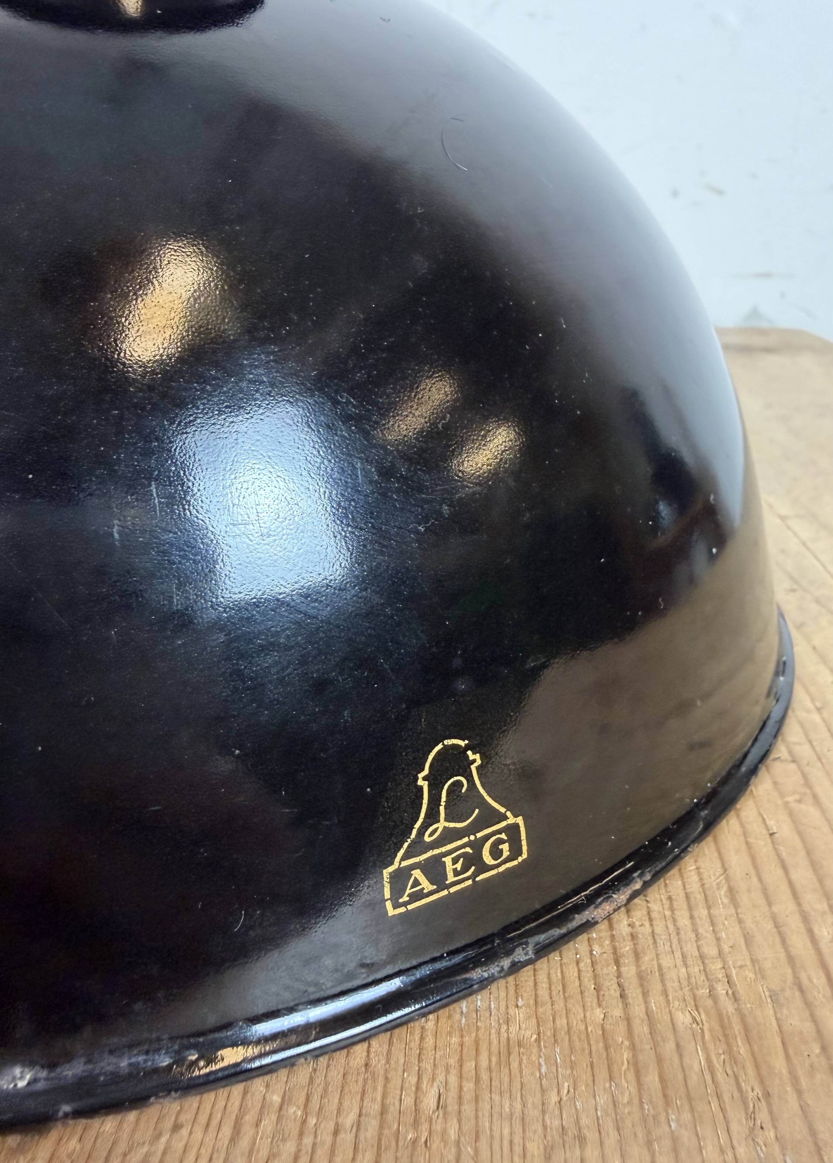 Black Enamel Industrial Pendant Lamp from AEG, 1930s