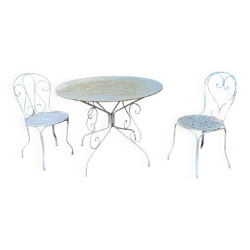 Partie de salon de jardin en fer forgé laqué blanc