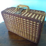 Picnic suitcase, braided wicker, 2 handles, leather closure