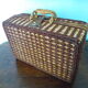 Picnic suitcase, braided wicker, 2 handles, leather closure