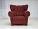 1960s, Danish relax armchair, original red furniture wool, oak wood legs.