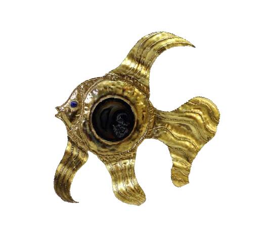 Henri Fernandez, Brass Fish Wall Lamp, Signed