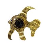 Henri Fernandez, Brass Fish Wall Lamp, Signed