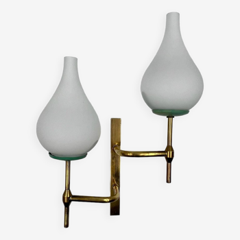 Elegant 50s Lamp Stilnovo style – Vintage Italian Brass and Opaline Glass Sconce