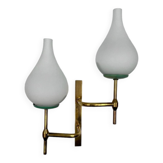 Elegant 50s Lamp Stilnovo style – Vintage Italian Brass and Opaline Glass Sconce