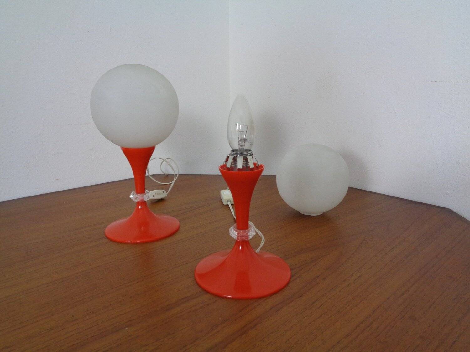 Glass and Plastic Tulip Bedside Lamps, 1970s, Set of 2