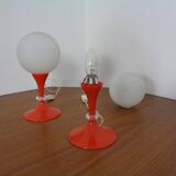 Glass and Plastic Tulip Bedside Lamps, 1970s, Set of 2