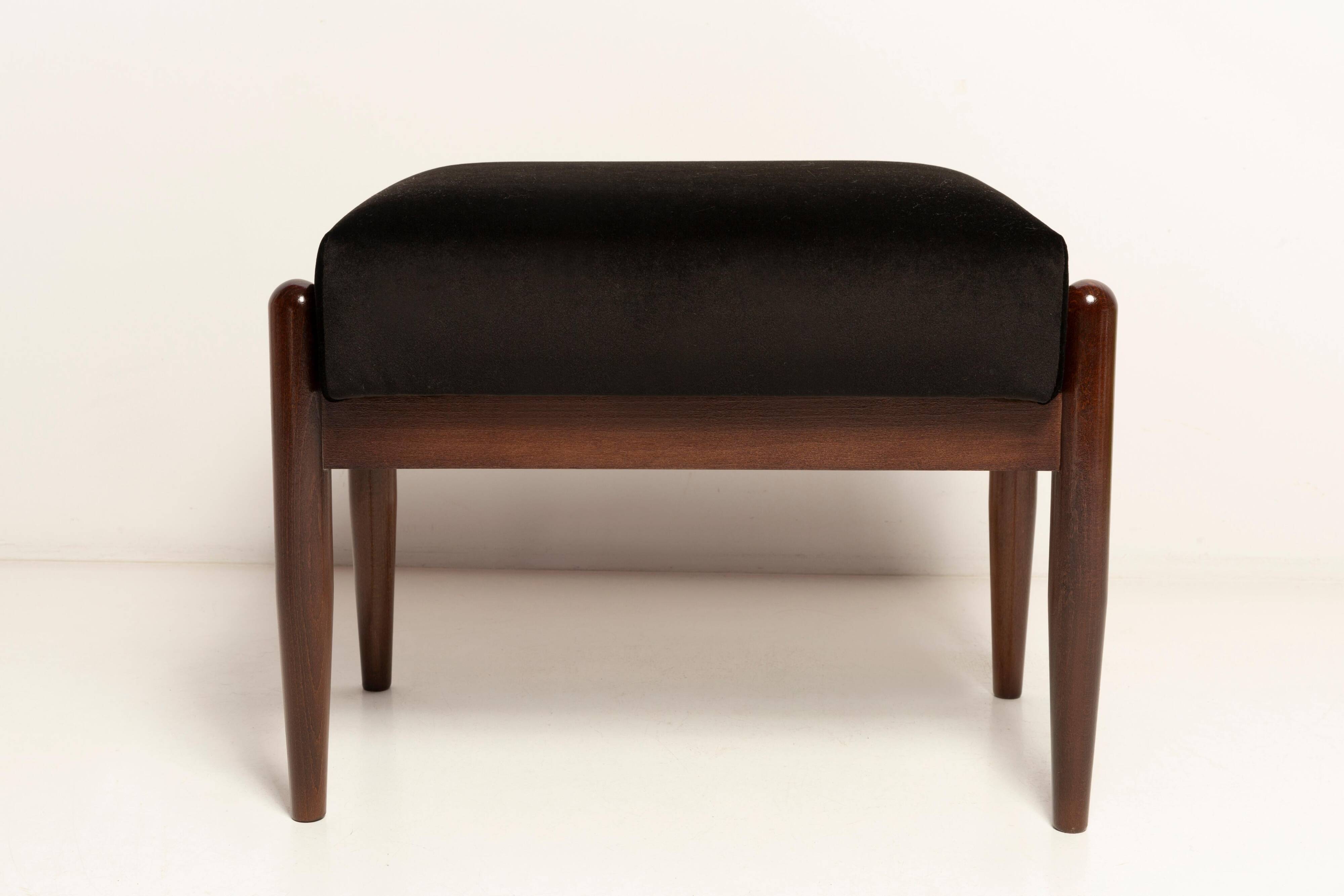 Pair of mid-century stools in black velvet, E. Homa, Europe, 1960s