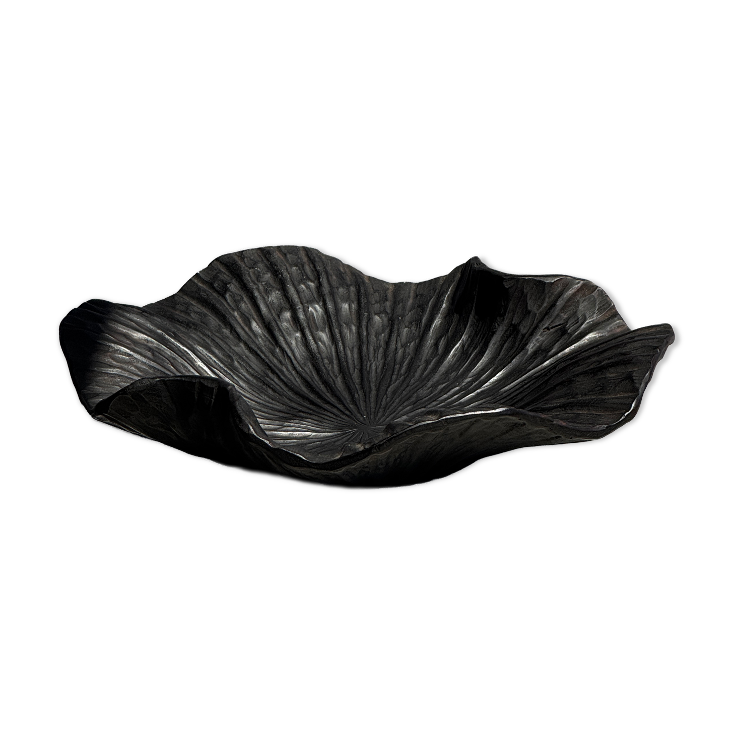 Coupe en teck noircie en forme de feuille ou fleur monoxyle H10 D41