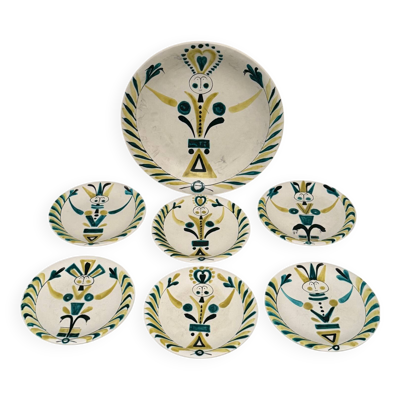 Assiettes et plat signés Roger Capron, Vallauris