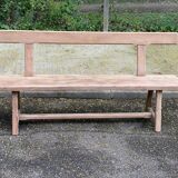 Renovated vintage farmhouse bench with a backrest in solid oak from the 20th century, 180cm.