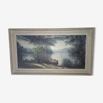 Tableau peinture huile "bord de seine"