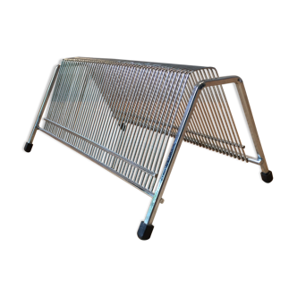 Porte vyniles, range disques metal argenté vintage des années 70