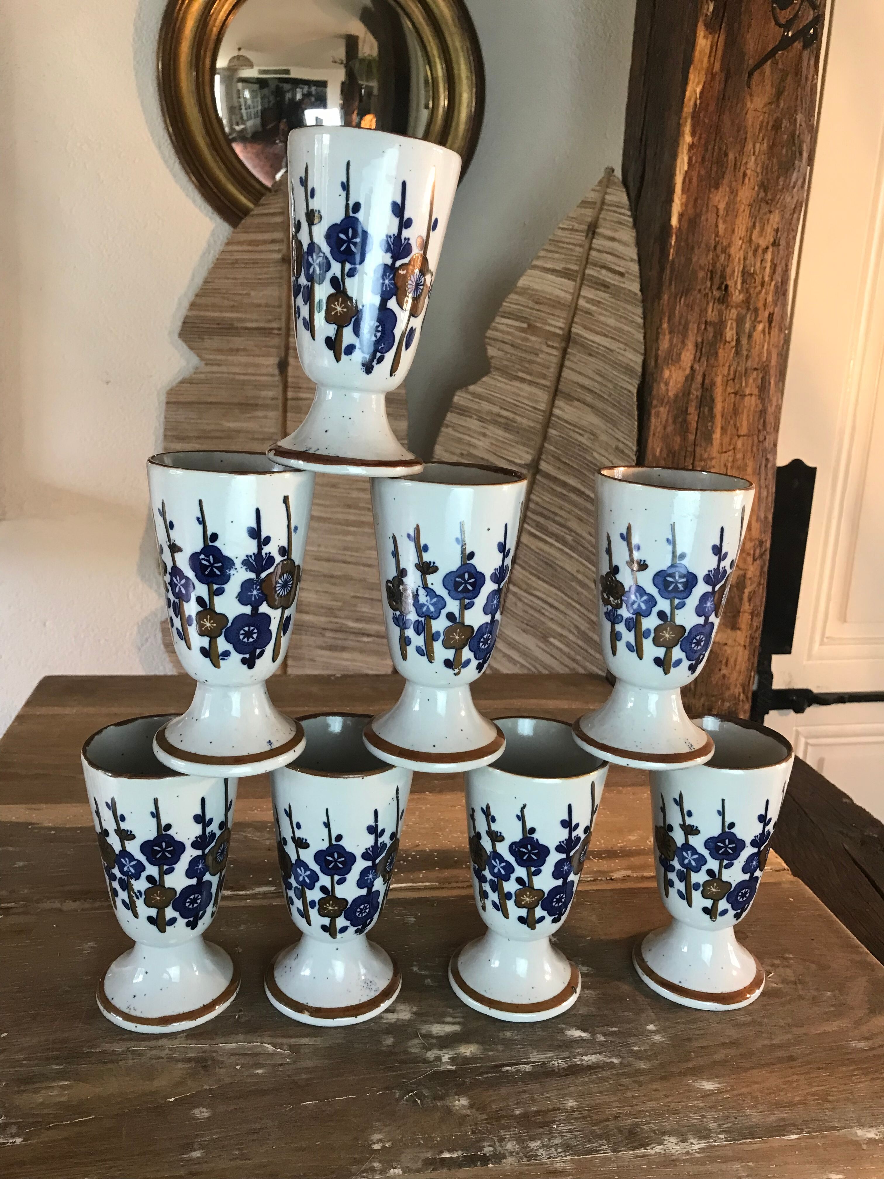 8 mazagrans in glazed stoneware 70s