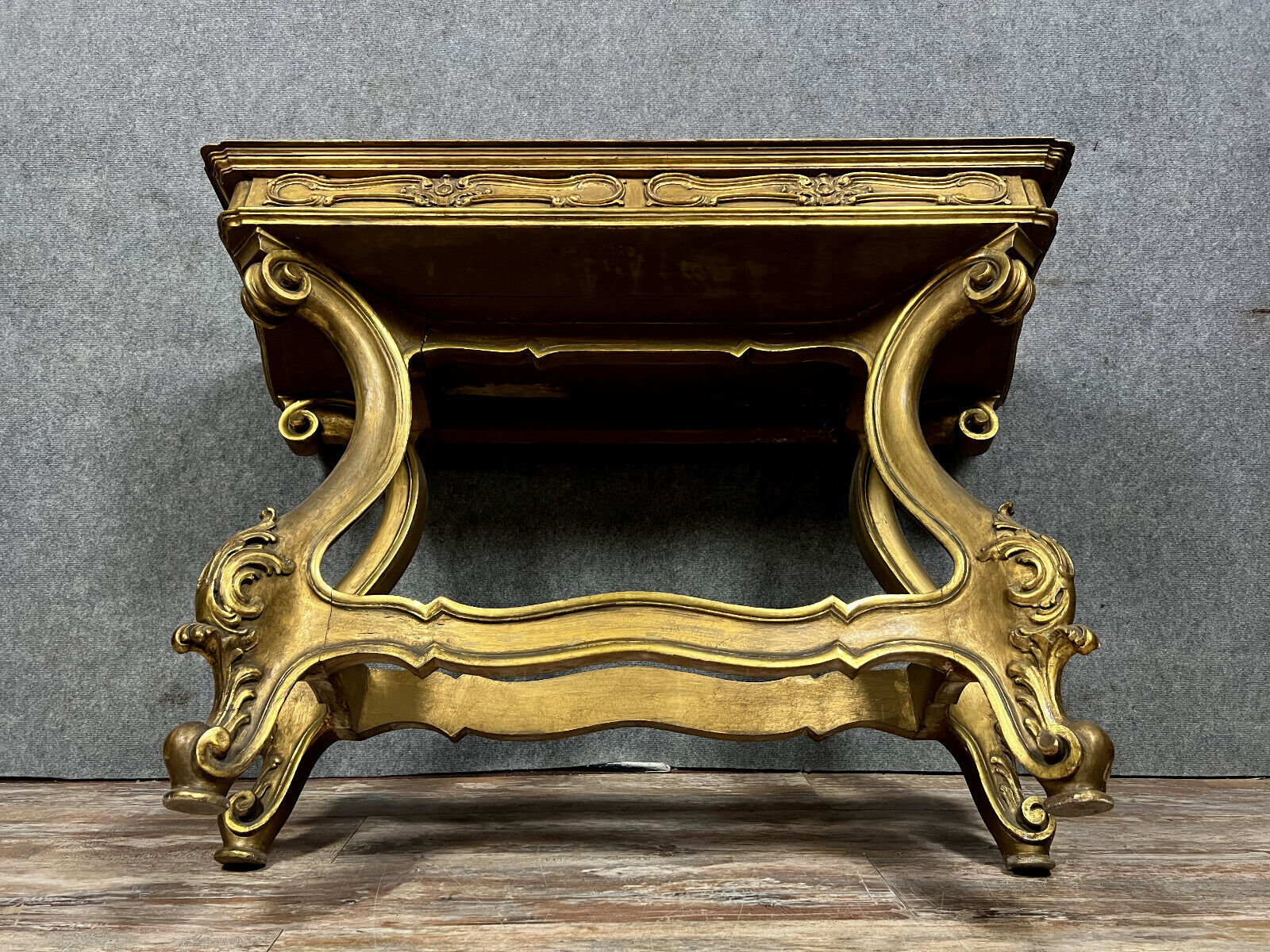 Louis XV Baroque console in gilded wood and lacquered wood circa 1900