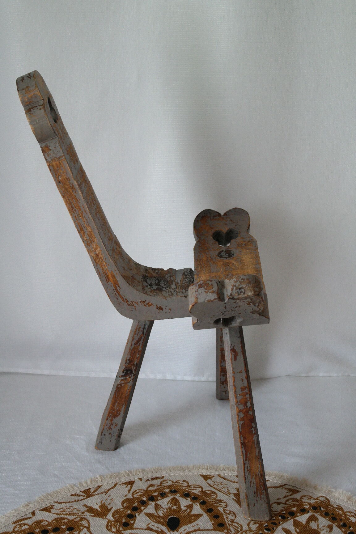 Brutalist wooden chair tripod XXth