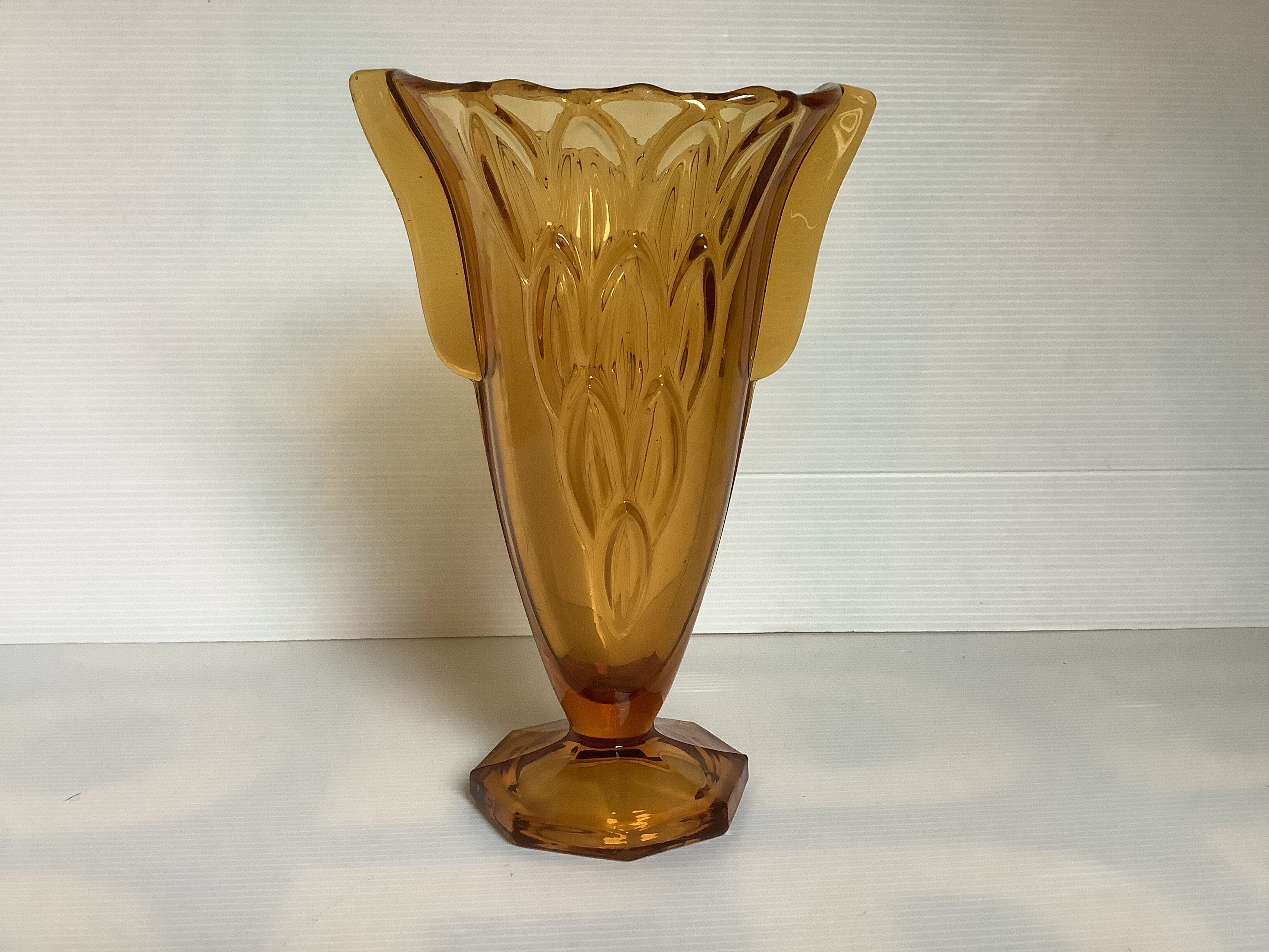 Old vase handles butterfly wings molded glass yellow art deco