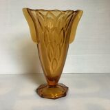 Old vase handles butterfly wings molded glass yellow art deco