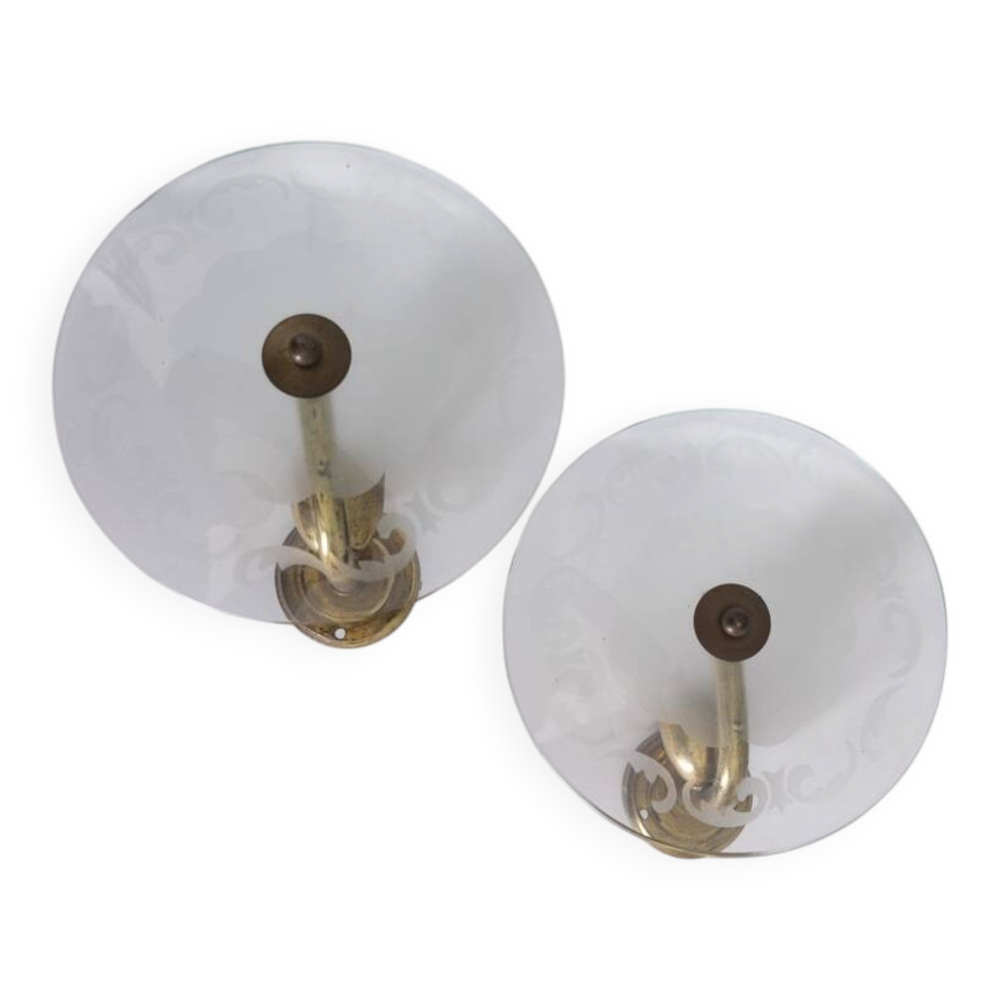 PAIR OF VINTAGE 1950S WALL LAMPS IN BRASS AND GLASS, ITALIAN DESIGN