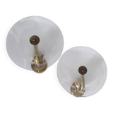 PAIR OF VINTAGE 1950S WALL LAMPS IN BRASS AND GLASS, ITALIAN DESIGN