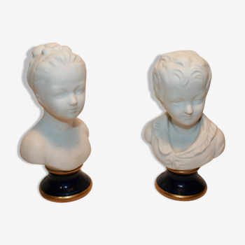 Biscuit bust pair after Houdon