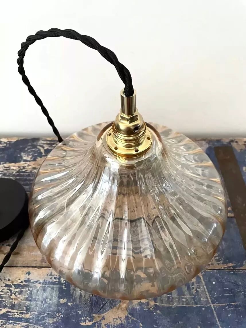 Vintage suspension lamp in amber glass
