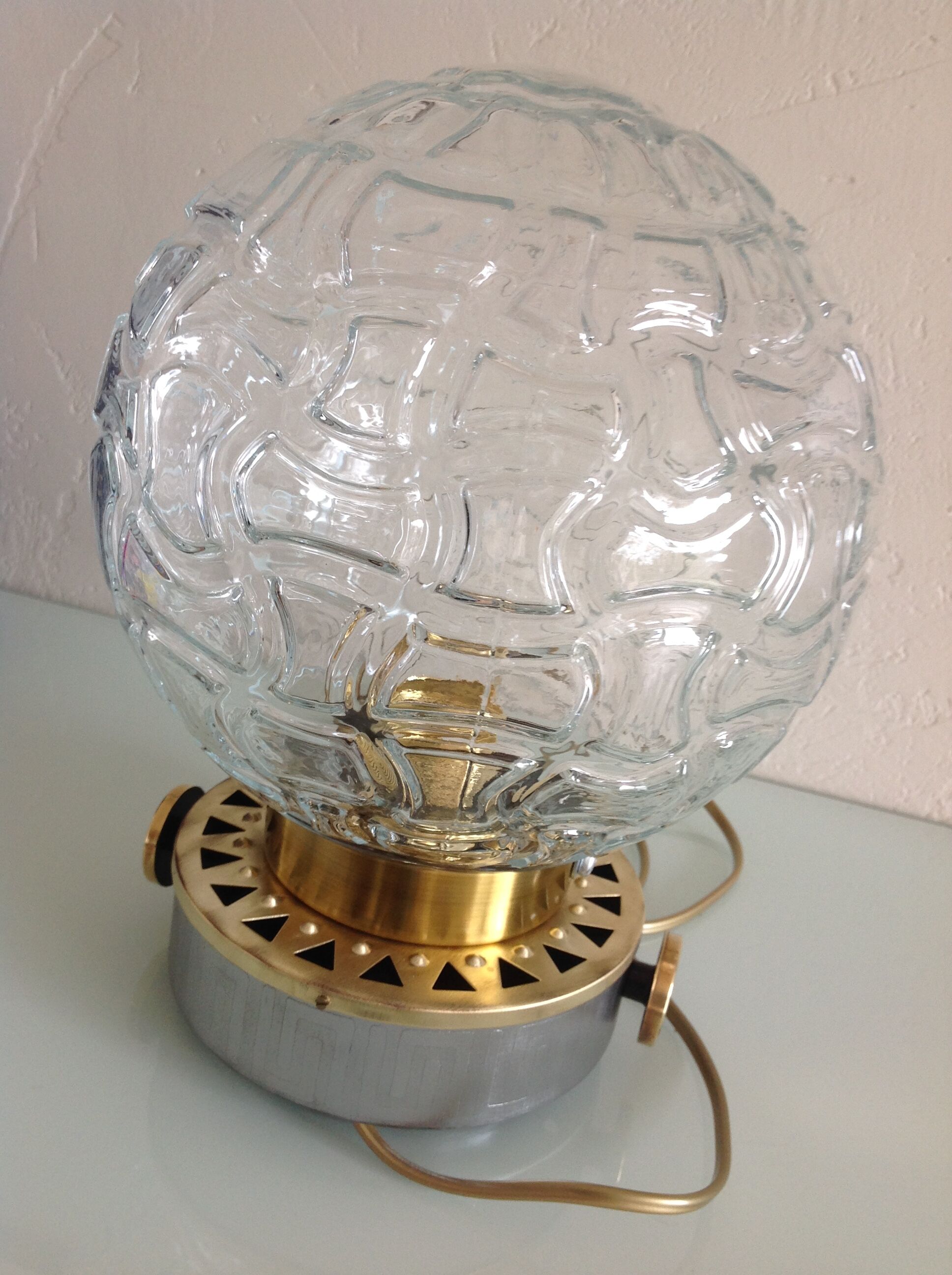 Structured glass globe lamp and metal-brass/ vintage 60s and 70s base