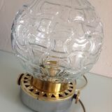 Structured glass globe lamp and metal-brass/ vintage 60s and 70s base