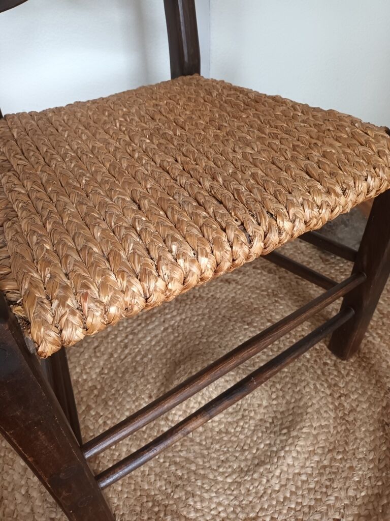 Brutalist armchair in woven straw