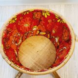 Knitting worker basket basket with rattan and fabric 70s