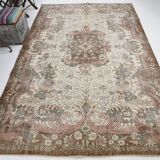 vintage madellion wool rug, Beige Brown Wool rug 6x10 large carpet