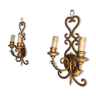 Pair of wall lamps in gilded metal - Italian work of the 1970s
