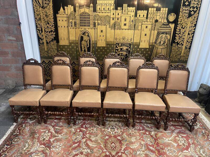 Set of 11 Louis XIII - Renaissance style chairs