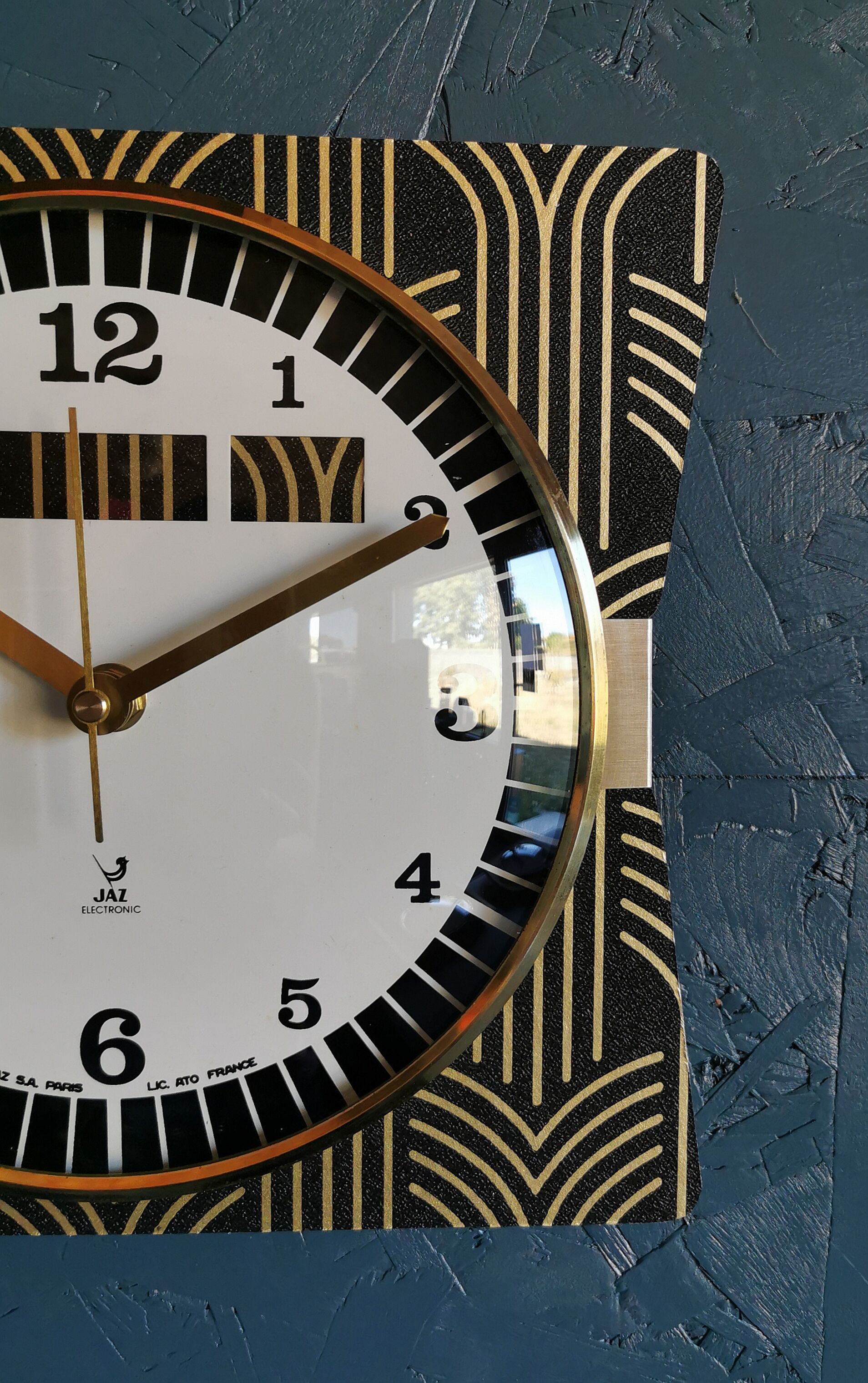 Vintage clock silent rectangular wall clock "jaz black gold"