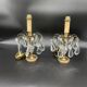 Antique, pair girandoles, candle holders, gilded brass, tassels, glass, drops, florets, 1 burner