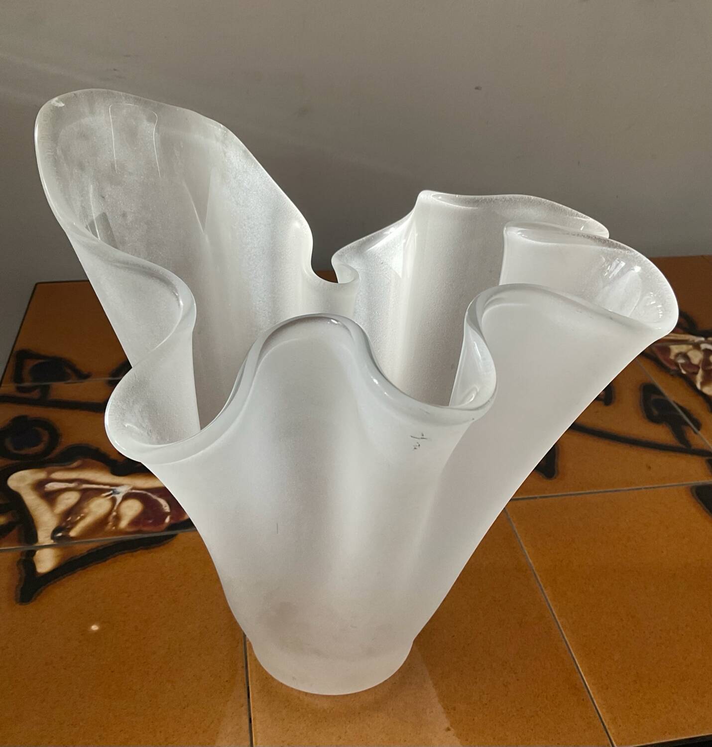Vintage handkerchief vase in frosted glass