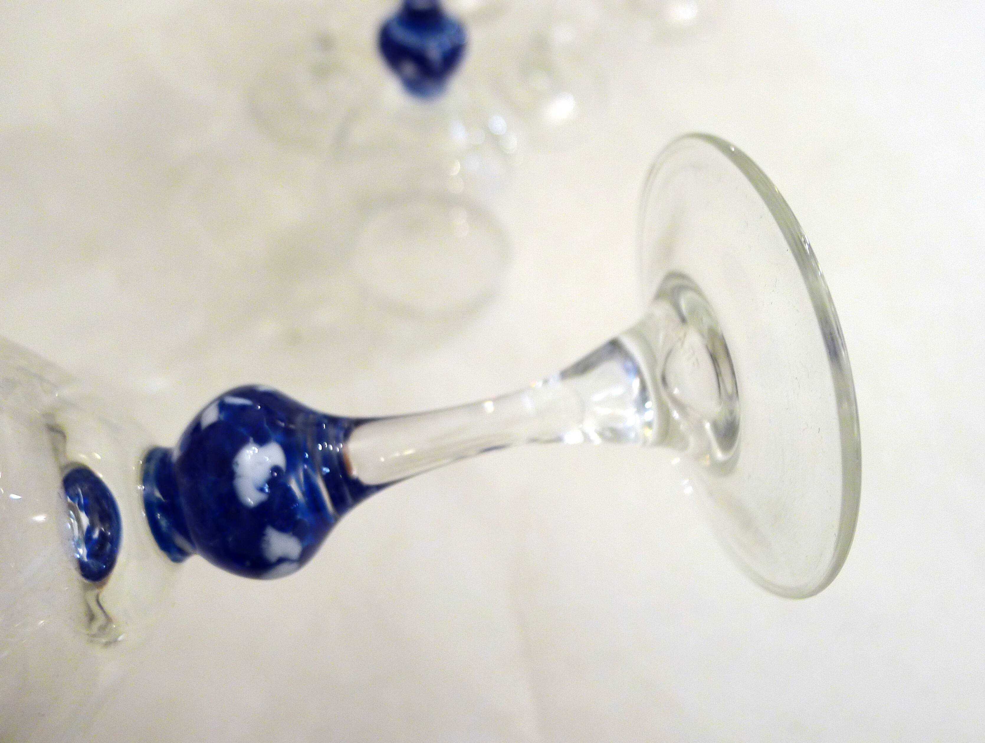 Set of 6 blue ball wine glasses by Luminarc.