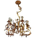 Napoleon III bronze chandelier, Louis XV style, baroque rocaille twist, 189