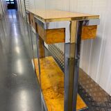 Steel and elm burl console circa 1970