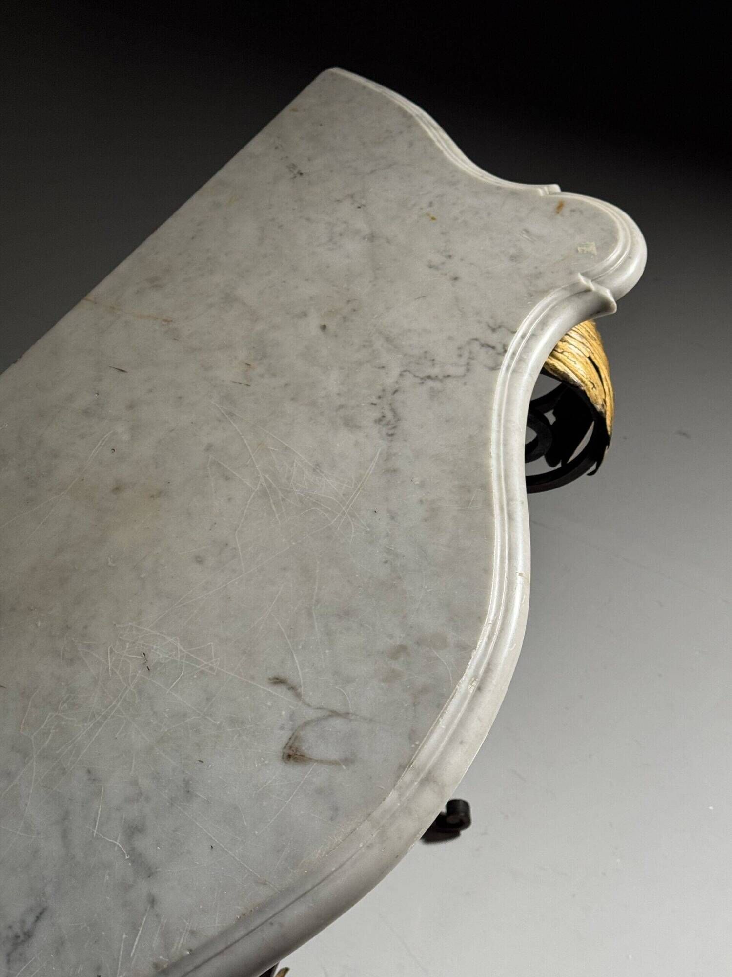 Table console en fer forgé avec marbre, années 1950