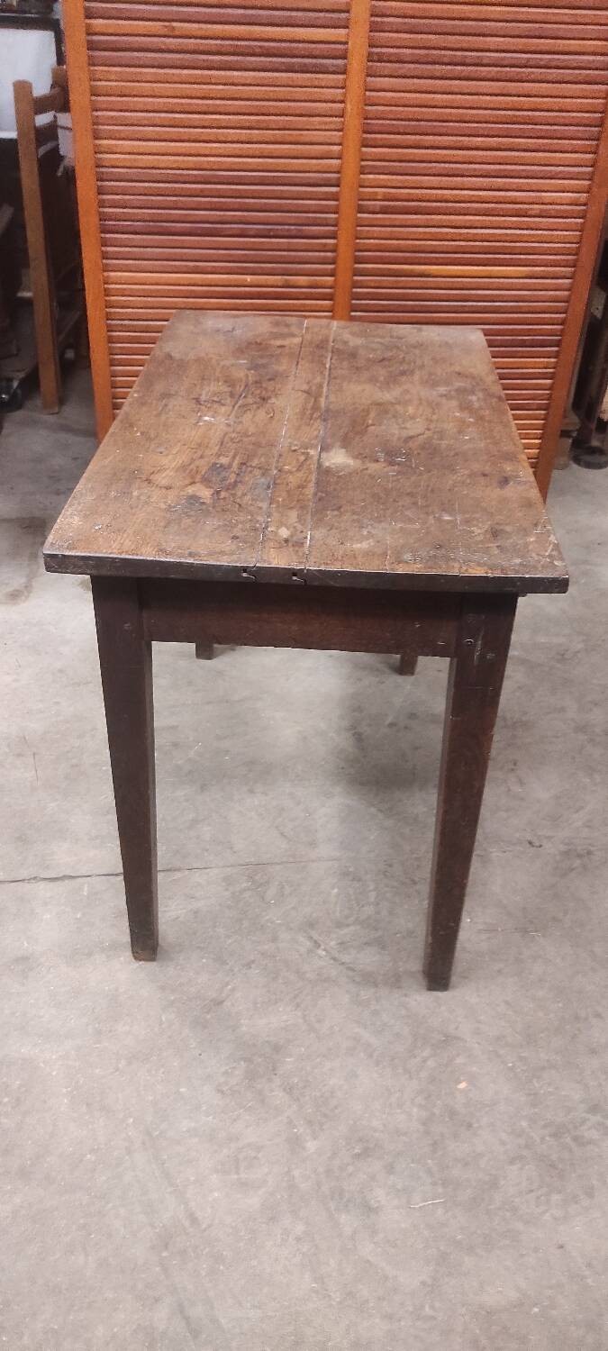 Small rustic children's table in old oak wood with drawer and shell handle