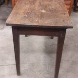 Small rustic children's table in old oak wood with drawer and shell handle