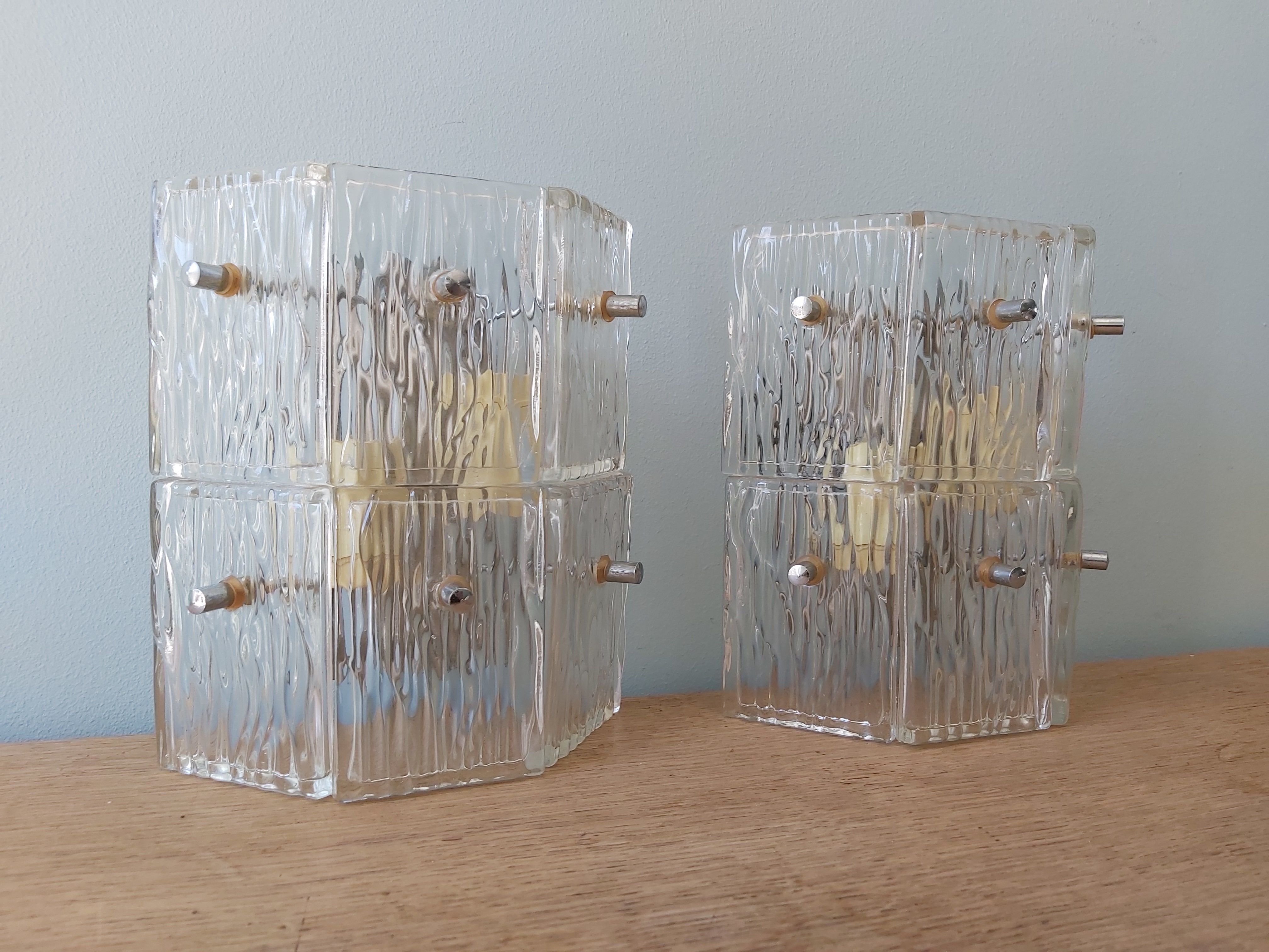 Pair of vintage frosted glass wall lamps, 1960s